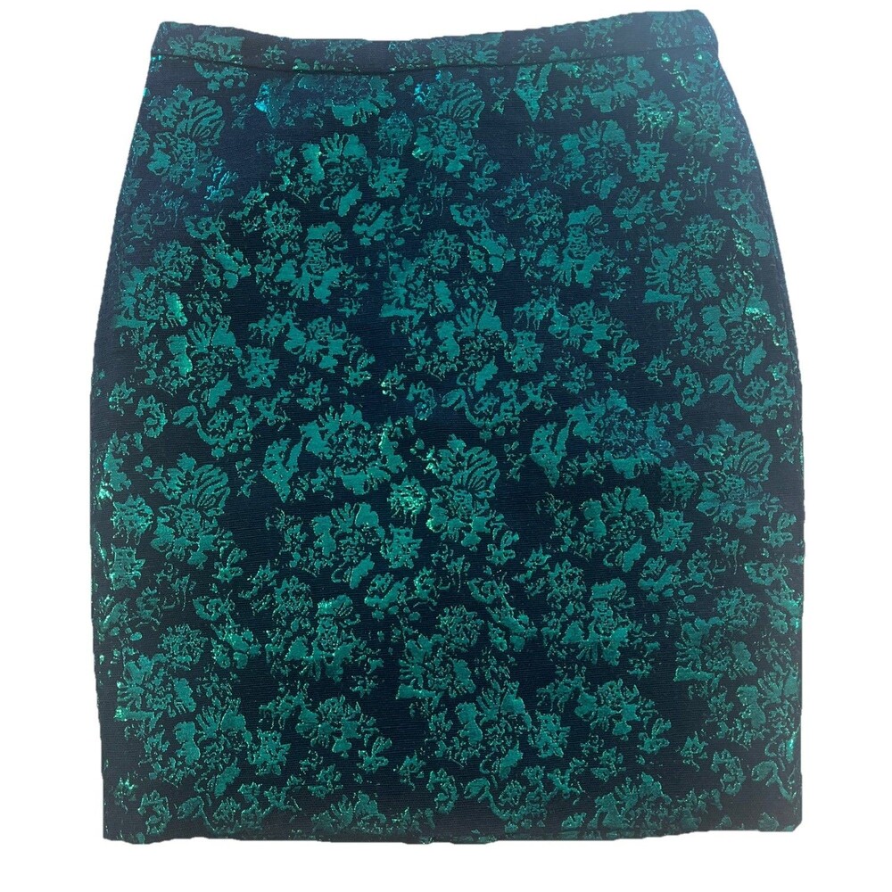 J Crew Navy Metallic Green The Pencil Skirt NWT Size 4